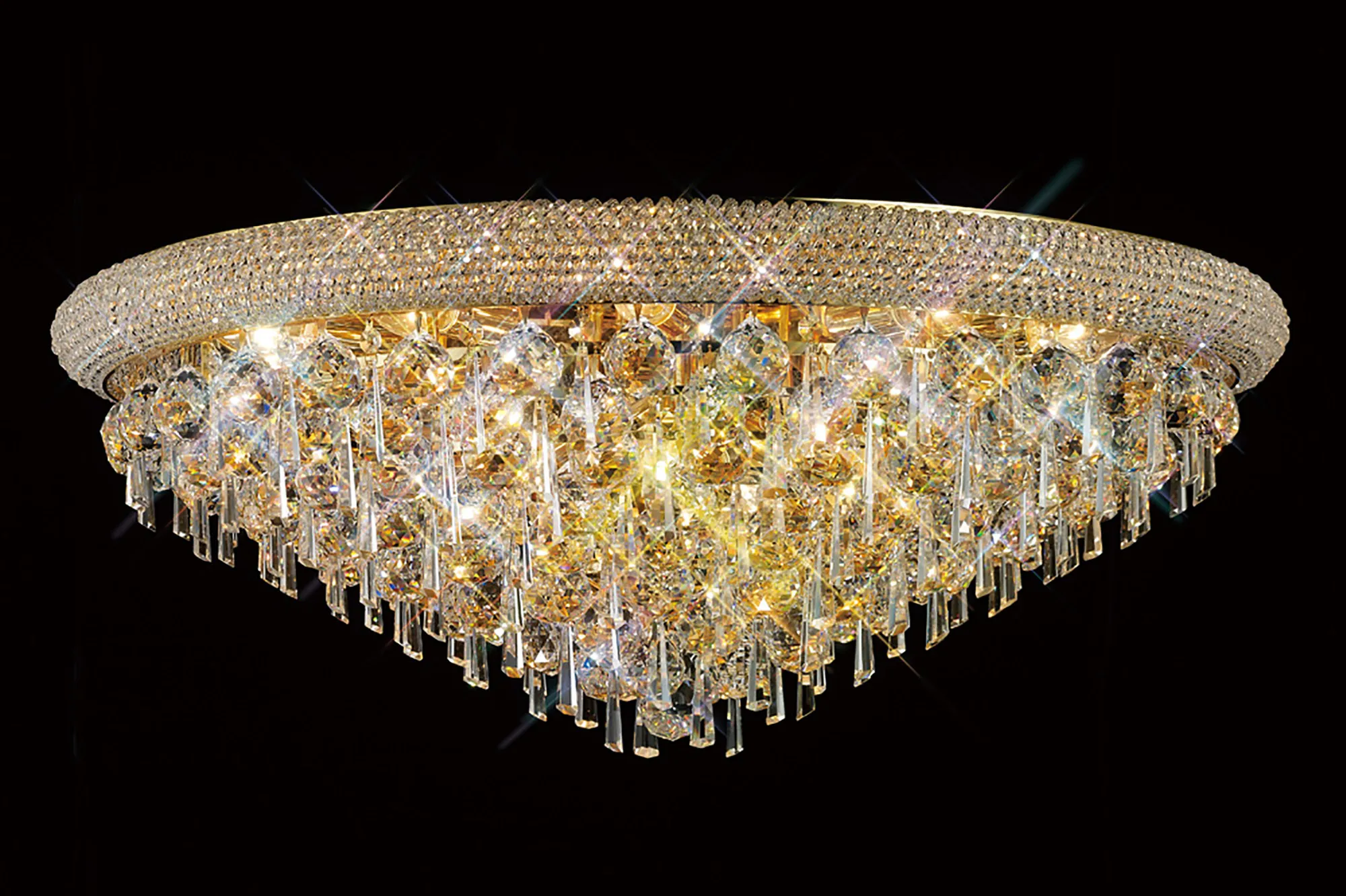 Alexandra Gold Crystal Ceiling Lights Diyas Statement Crystal Fittings
